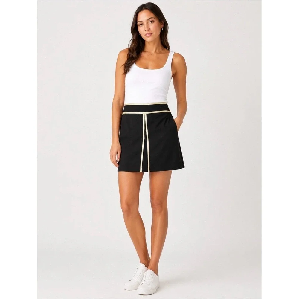 Lady Hagen Golf Skort Womens 10 Black Gold Trim A-Line Athletic Skirt Pockets